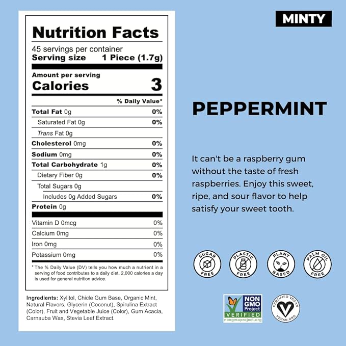 Refresh Gum, Sugar Free, Natural, Xylitol, Long Lasting Chewing Gum, Natural Flavors, Organic Ingredients, Plastic Free, Non GMO, Gluten Free, Vegan (12 Count (Pack of 12), Peppermint)