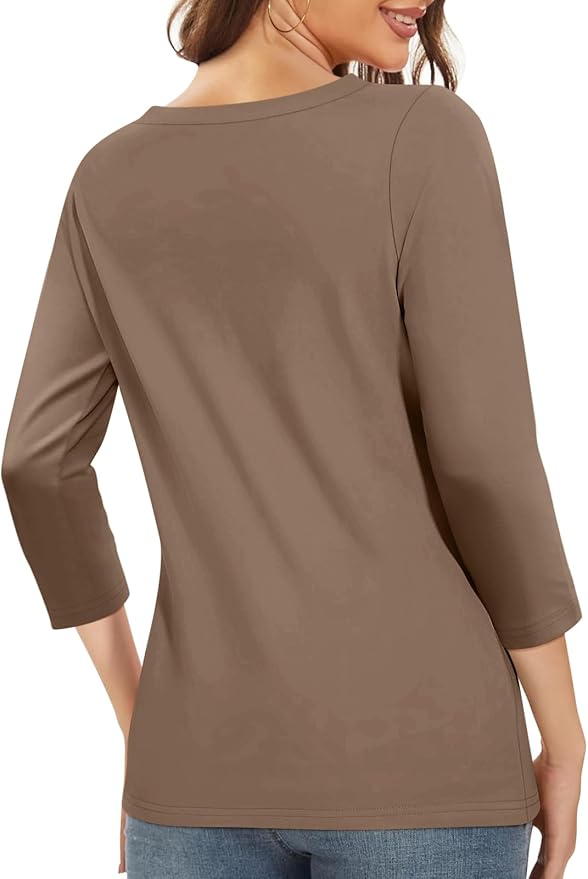 PGANDS Women's 3/4 Length Sleeve T Shirts Button Down Scoop Neck Casual Tops