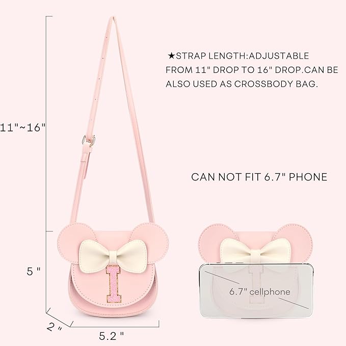 mibasies Toddler Purse Girl Gifts: Girls Birthday Gifts for 3-8 - Toys for Ages 2-4 Girls Mouse Ears Purse, Pink, Letter I