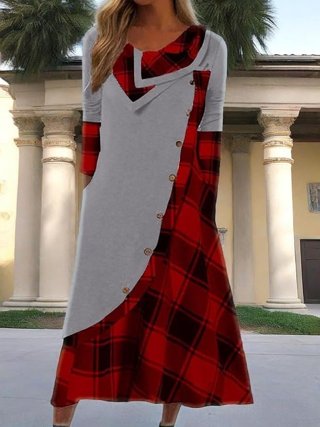 Winter Dresses for Women Wedding Guests Casual Cute Heart Long Sleeve Tiered Maxi Dress with Pockets Plus Size