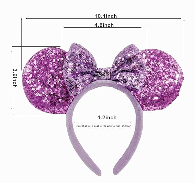 WW-WONDERFULWORLD Purple Mouse Ears Headbands With Bow & Snowflake & Sequins, for Cartoon Princess Costume Cosplay Decoration, Glitter Christmas Party for Women; PR (Soft Flannel)