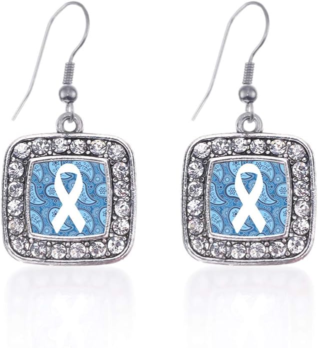 Inspired Silver - Silver Square Charm French Hook Drop Earrings with Cubic Zirconia Jewelry