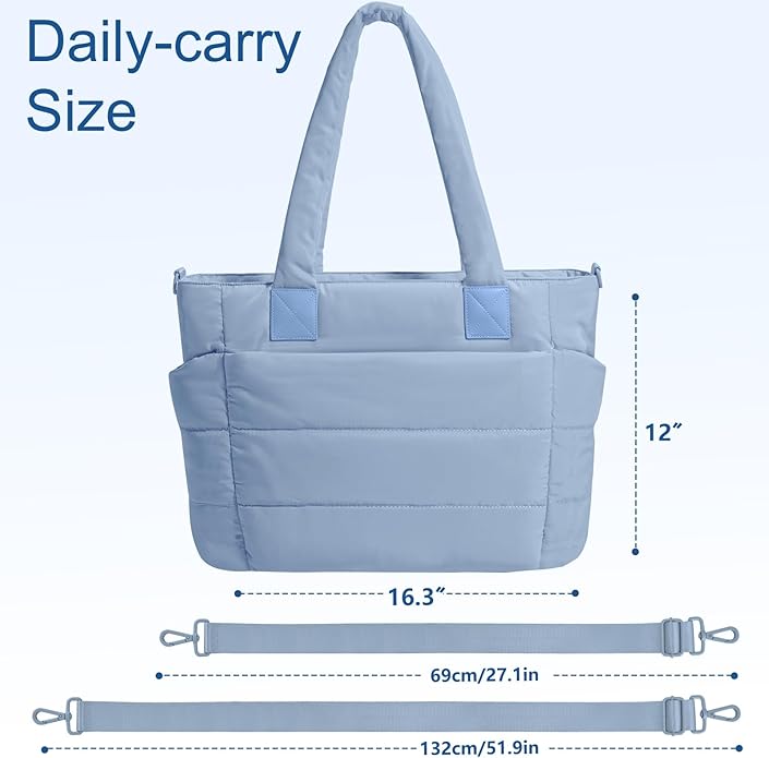 Tote Bag for Women Puffer Tote Bag Large Nurse Bags Shoulder Handbag with Zipper for Work Travel