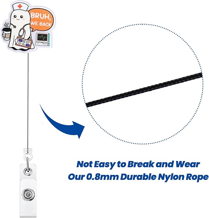 Funny Ghost Nurse Badge Reel | “Bruh We Back” Hospital ID Holder | Cute Spooky Doctor Badge Clip | Christmas Nurse Gifts for Coworkers | Retractable Badge Holder