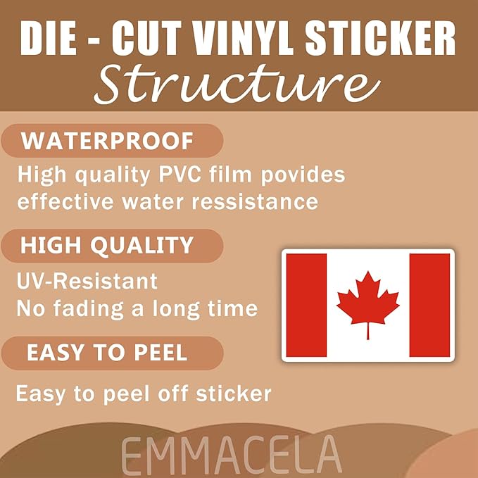 (3PCS) Canada Flag stickers, Countries Flag Stickers - Waterproof Vinyl Decals For Laptops, Tumblers, Water Bottles, Books, Scrapbooks, Size 3 x 1.9 Inch