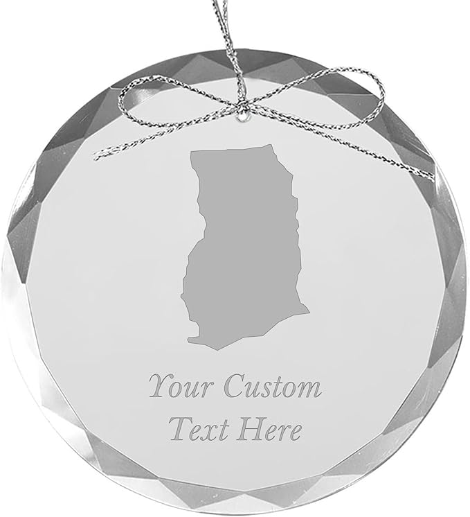 Ghana, Personalized Travel Christmas Ornament – Customized Engraved Glass Keepsake - Custom Family Trip & Vacation, 2024, 2025, 2026, 2027 & Name – Destination Xmas Holiday Ornament