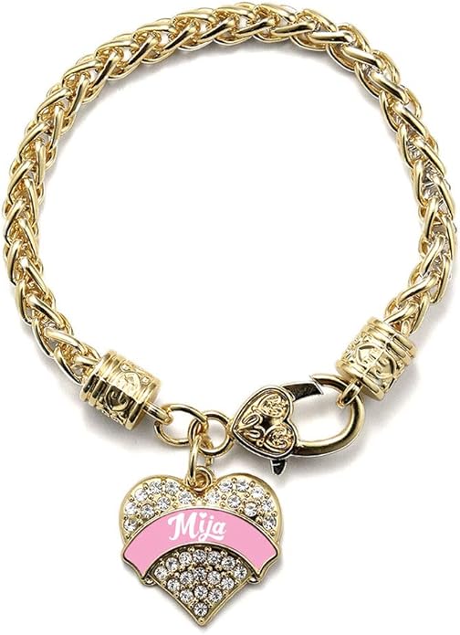Inspired Silver - Gold Pave Heart Charm Bracelet with Cubic Zirconia Jewelry