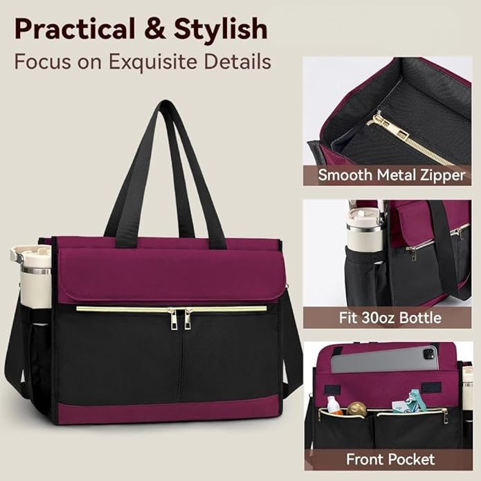 Laptop Bag for Women - 15.6 Inch Tote Work Bag with Compartments Nurse Teacher Bag Large Lightweight Office Handbag