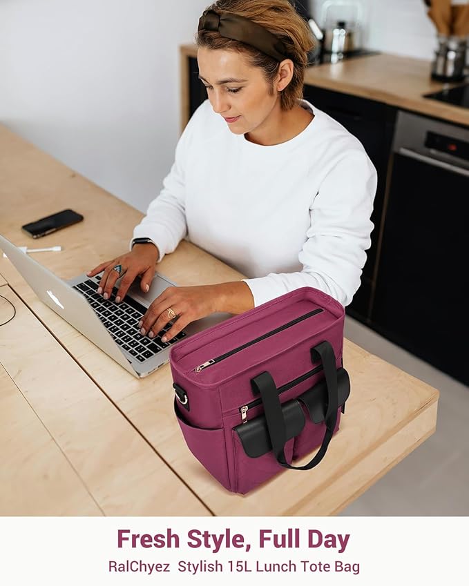 RalChyez Lunch Box for Women, Large Lunch Tote Leakproof Adult Lunch Bag Insulated Lunch Cooler Purse with Storage Pocket for Work Picnic Beach Trip Purple