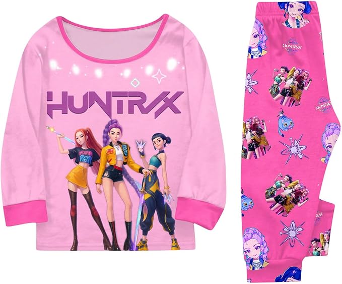 Girls 2 Piece K Pop Singer Outfits Cute Cartoon Graphic Shirts and Pants Casual Tracksuit Fashion Clothing Sets