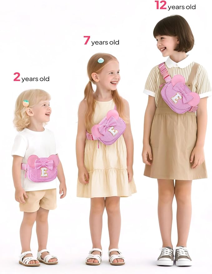 QLOVEA Valentines Day Gifts for Kids Girls Birthday Gift - Birthday Gifts for 4 5 6 7 8 Year Old Girls, Initial Crossbody Bag Letter Belt Bag Pink Fanny Pack Sling Bags Purse for Girl Kids, Purple A