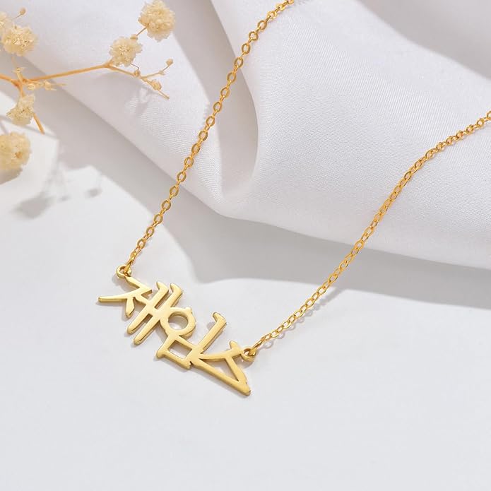 Unisota Personalized Name Necklace in 9 Diferent Languages Custom English Chinese Arabic Greek Hebrew Japanese Korean Russian Hindi Name Pendant Necklace Jewelry Gifts for Women Wife Mom