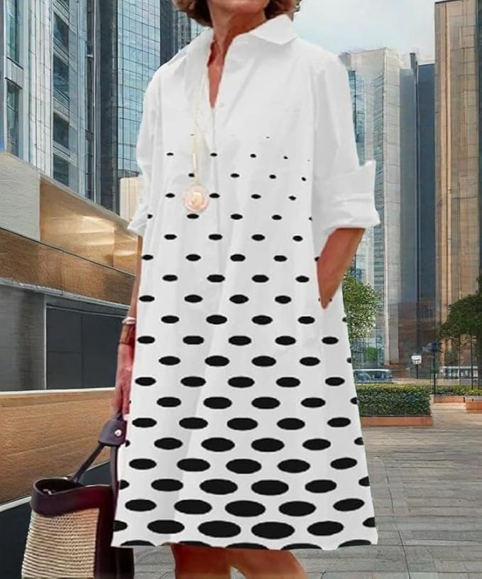 Womens 2025 Long Sleeve Button Down Shirt Summer Dress Casual V Neck Loose Fit Midi Shirt Dresses with Pockets