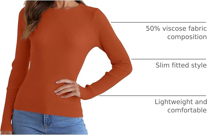 ZESICA Women's Long Sleeve Crewneck Shirts 2026 Fall Ribbed Knit Sweater Slim Fitted Casual Basic Tee Tops