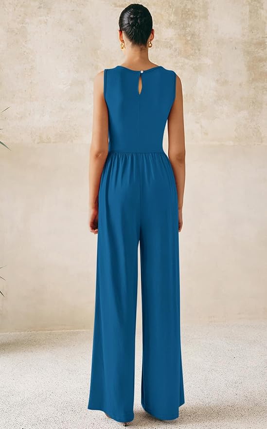 PRETTYGARDEN One Piece Jumpsuits for Women Dressy Casual Sleeveless Crewneck Wide Leg Rompers Jumpers Vacation Summer Outfits