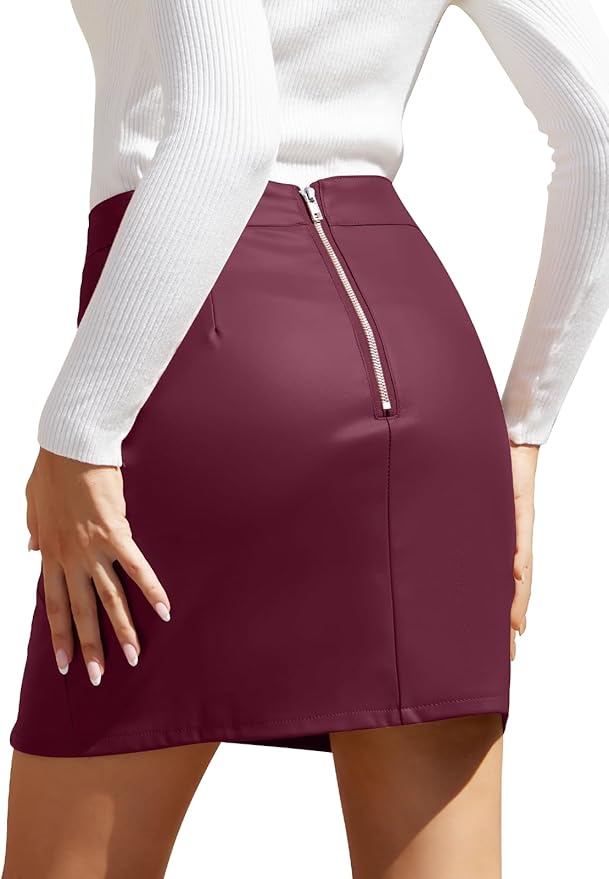 We1Fit Womens Fuax Leather Skirt High Waisted Bodycon Pencil Mini Skirts with Shorts