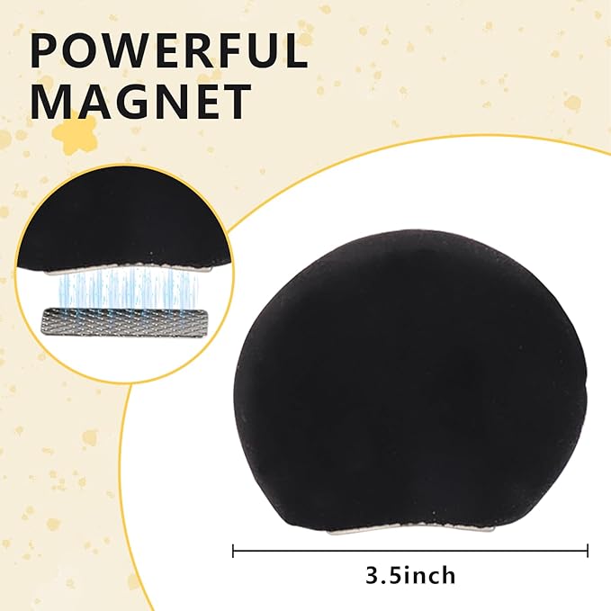 4Pcs Magnetic Mouse Ears for Hats – 3.5" Black Plush Magnetic Ears for Baseball Caps, Trucker Hats, Hoodies – Detachable Hat Accessories for Theme Parks, Halloween, Christmas, Birthday Parties
