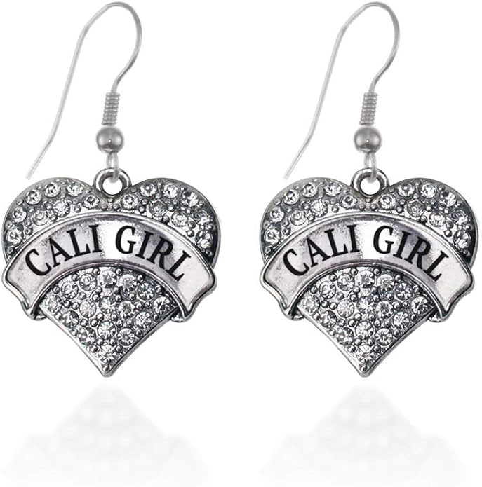 Inspired Silver - Silver Pave Heart Charm French Hook Drop Earrings with Cubic Zirconia Jewelry