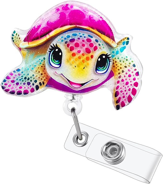 Funny Turtle Badge Reel, Cute Pediatric Retractable ID Card Badge Holder, Name Tag Work Badge Clip for RN LPN CNA MA ER Night Shift Nurse Nursing Student OB/GYN L&D Doctor Teacher, Nurse Gifts