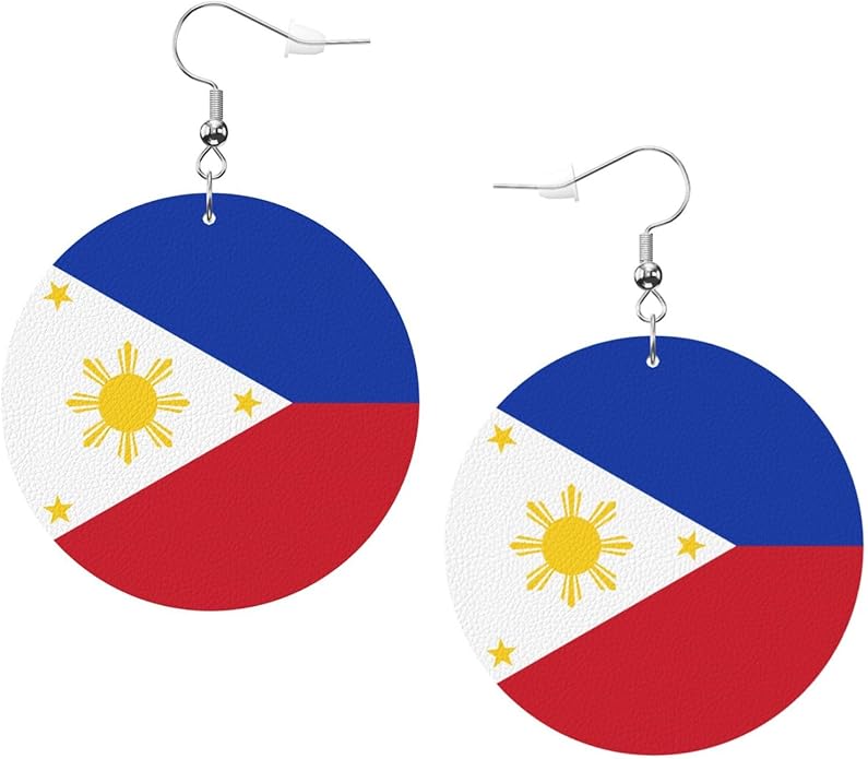 Round Faux Leather Earrings for Women Lightweight Double-Side Printed Drop Dangle Earring for Festival Party Gift