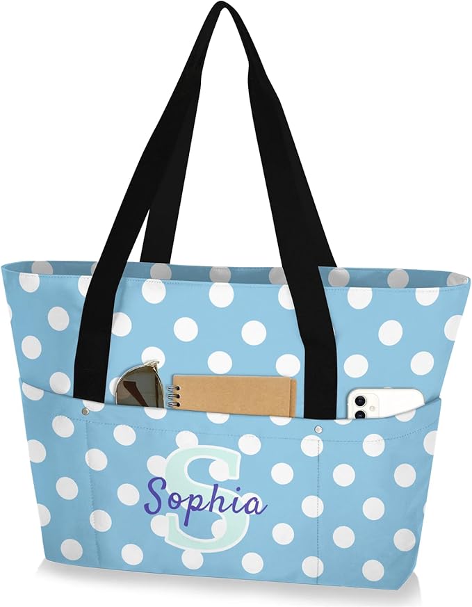 Custom Tote Bag for Women with Name Monogram for Work, Shopping, Travel, Beach