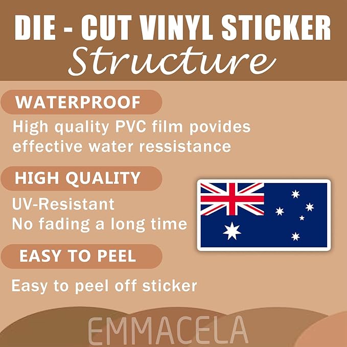 (3PCS) Australia Flag stickers, Countries Flag Stickers - Waterproof Vinyl Decals For Laptops, Tumblers, Water Bottles, Books, Scrapbooks, Size 3 x 1.7 Inch