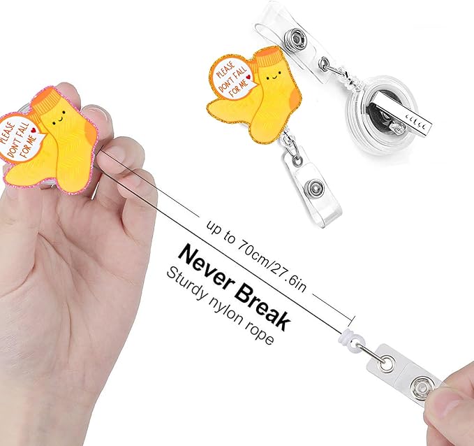 Don’t Fall for Me Badge Reels Retractable Sock Funny Cute Badge Holder with Badge Reel ID Clip Name Tag Card Tag Card Badge Clip Acrylic Accessories Gifts Nurse