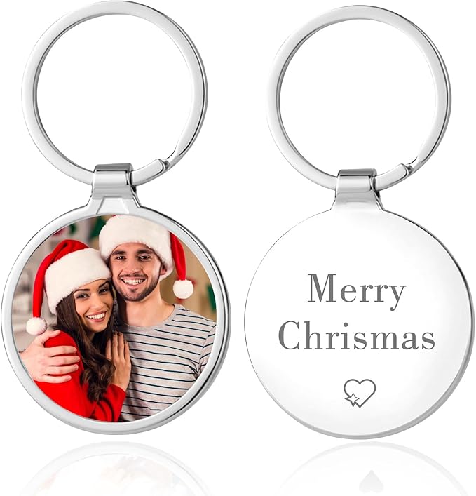 RSQGT Personalized Custom Keychain with Picture - Double Sided Engraving Photo Text Customized Key Chains for Men Boyfriend