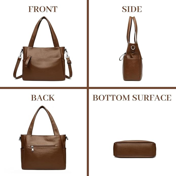 Work Tote with Adjustable Strap, Genuine Leather Crossbody Shoulder Bag and Purse for Women