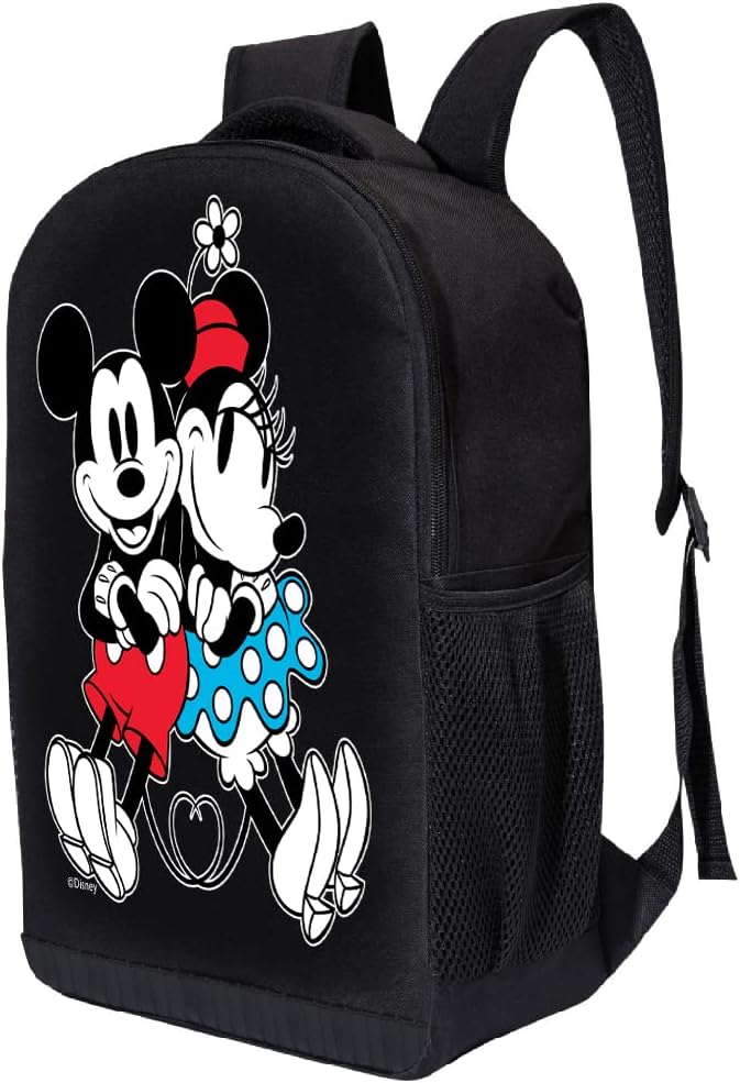 Disney Minnie Mouse Black Backpack for Women and Kids - 17 Inch Air Mesh Padded Womens Knapsack for School and Travel (Mickey-Minnie)