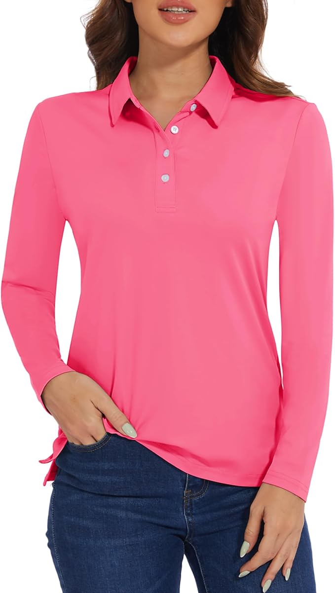 MAGCOMSEN Women's Polo Shirts Long Sleeve Golf Shirt Quick Dry UPF 50+ Sun Protection Lightweight Tennis Shirts