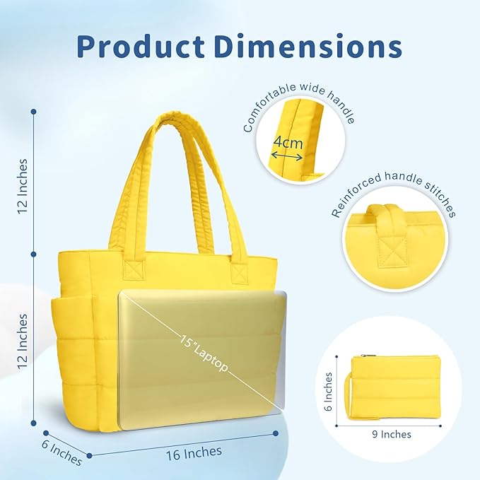 TOPDesign Puffer Tote Bag for Women, Lightweight Puffy Handbag with Compartments, Quilted Shoulder Bag for Work, Travel, Gym