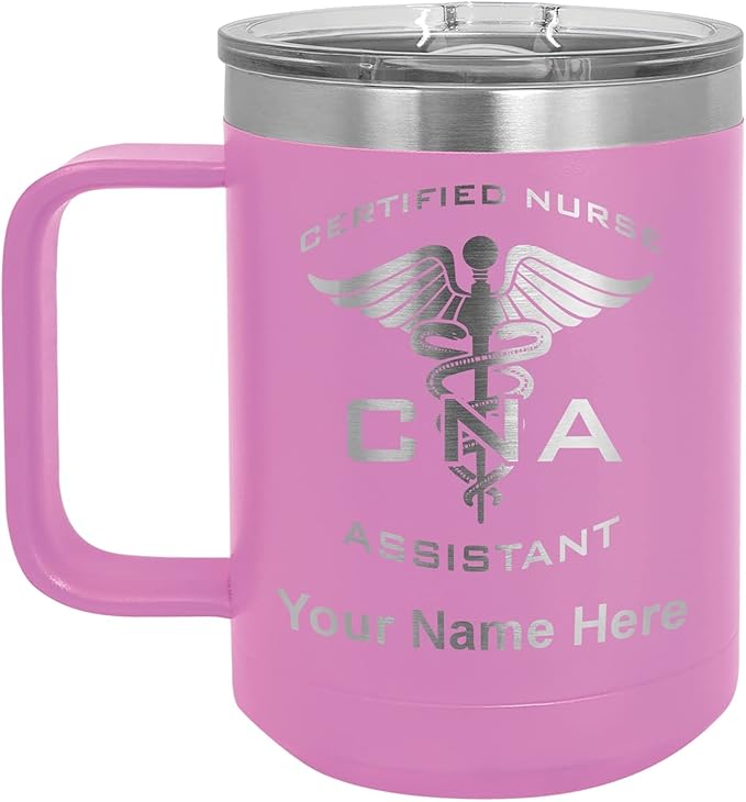 LaserGram 15oz Vacuum Insulated Coffee Mug, CNA Certified Nurse Assistant, Personalized Engraving Included (Light Purple)