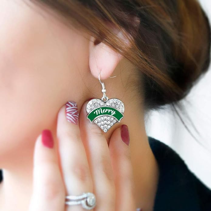 Inspired Silver - Silver Pave Heart Charm French Hook Drop Earrings with Cubic Zirconia Jewelry