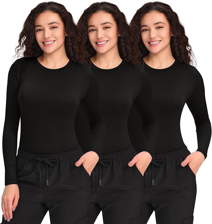 COZYFIT 3 Pack Scrub Undershirts Long Sleeve Women - Underscrub Comfort Tee