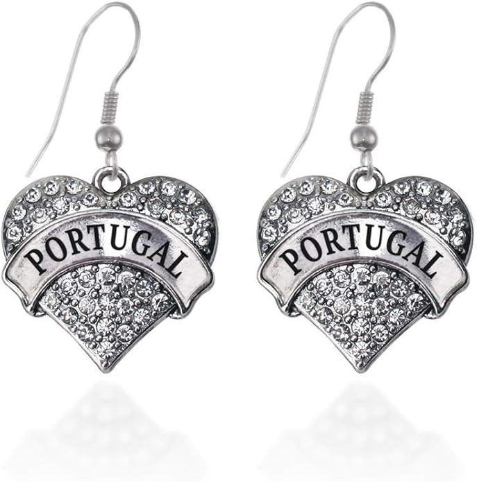 Inspired Silver - Silver Pave Heart Charm French Hook Drop Earrings with Cubic Zirconia Jewelry
