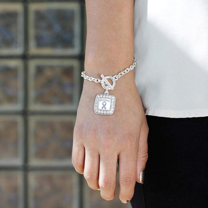 Inspired Silver - Silver Square Charm Toggle Bracelet with Cubic Zirconia Jewelry