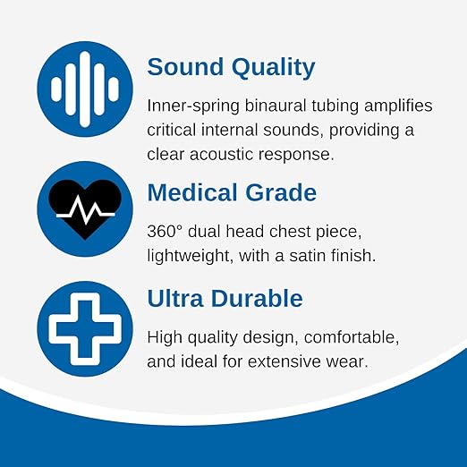 HCS Black Stethoscope, Classic Lightweight - Medical, Dual Head Stethoscopes for Nurses, Nursing School, Student Essentials, Work, Home - 22 inch Tubing