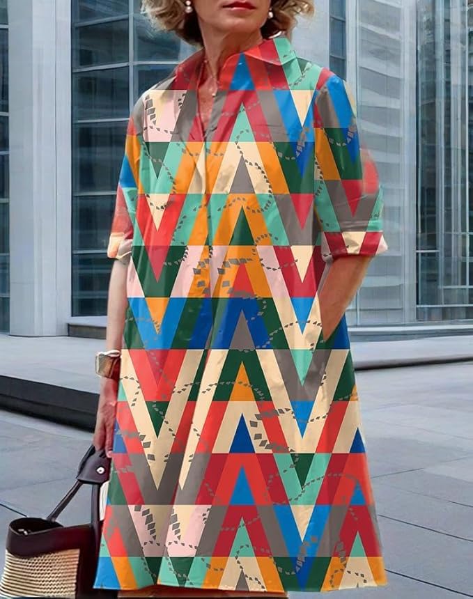 Womens 2025 Long Sleeve Button Down Shirt Summer Dress Casual V Neck Loose Fit Midi Shirt Dresses with Pockets