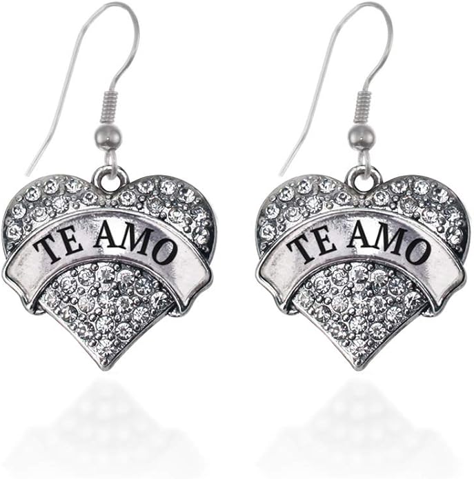 Inspired Silver - Silver Pave Heart Charm French Hook Drop Earrings with Cubic Zirconia Jewelry