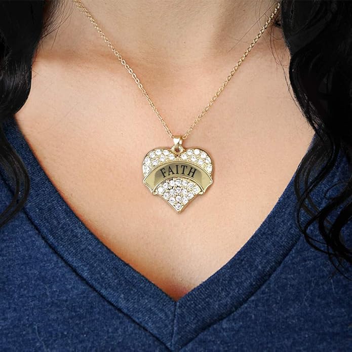 Inspired Silver - Gold Pave Heart Charm 18 Inch Necklace with Cubic Zirconia Jewelry