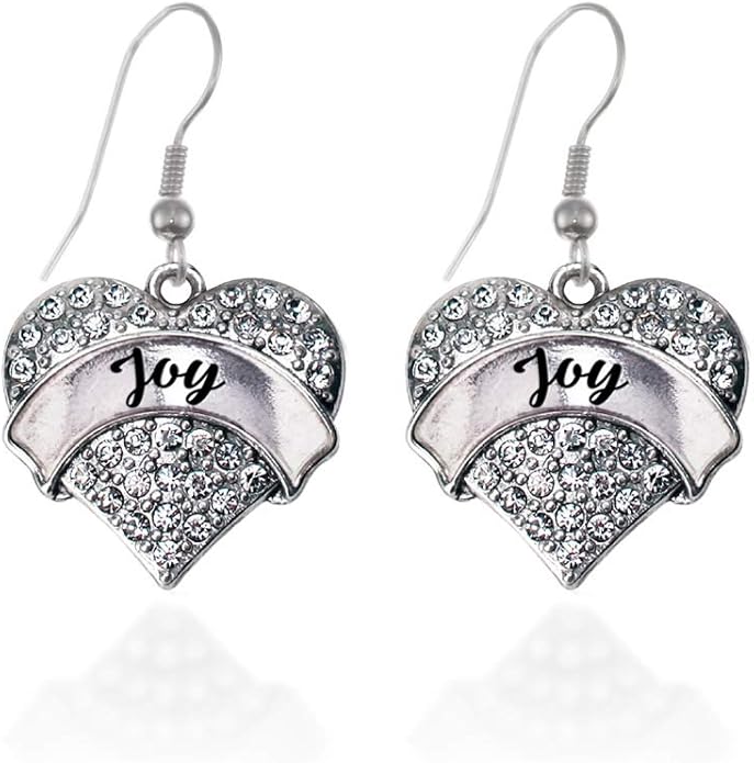 Inspired Silver - Silver Pave Heart Charm French Hook Drop Earrings with Cubic Zirconia Jewelry