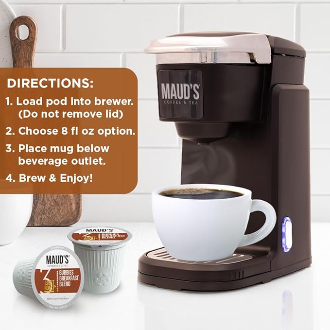 Maud's Breakfast Blend Coffee Pods, 18 ct, Light Roast Coffee in Recyclable Single Serve Pods – 100% Arabica Beans, Compatible with Keurig K Cups Maker