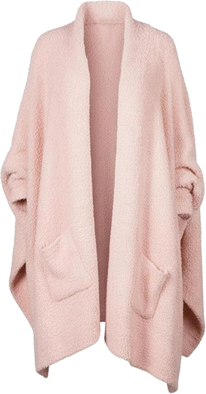 Wearable Blanket Sherpa Poncho Unique Office Work Warm Cozy Shawl TV Throw Blankets, Plush Cape Wrap for Adults