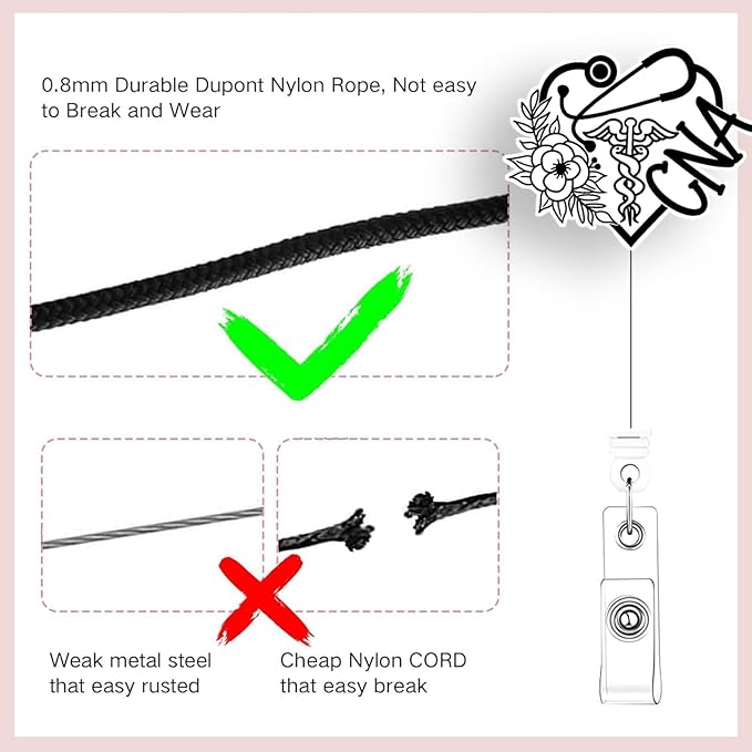2 Pcs CNA Badge Reel- Retractable ID Holder with Alligator Clip& Nylon Cord | AcrylicClip for Nurse Nurses Office Worker Teacher Student