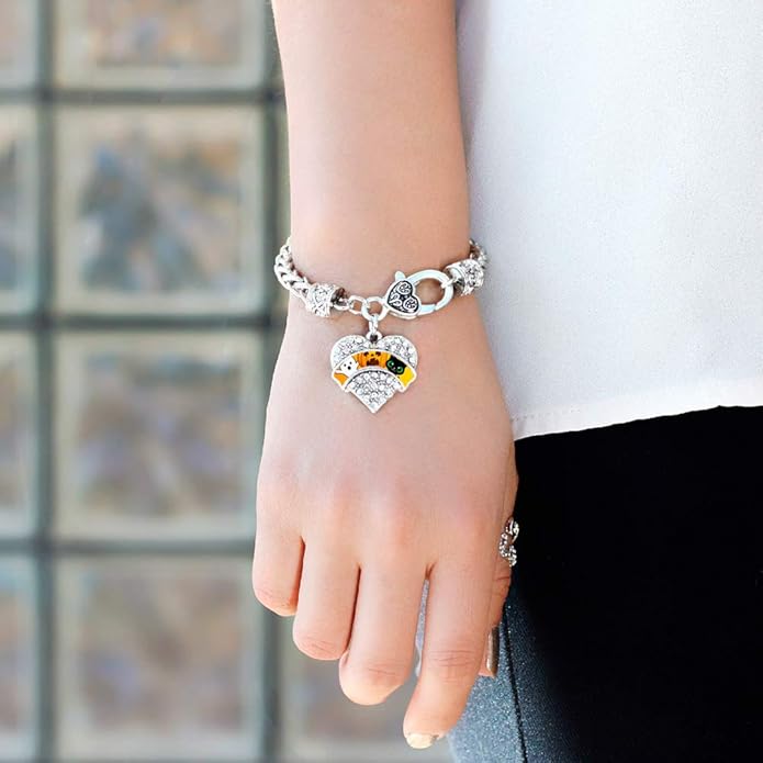 Inspired Silver - Silver Pave Heart Charm Bracelet with Cubic Zirconia Jewelry