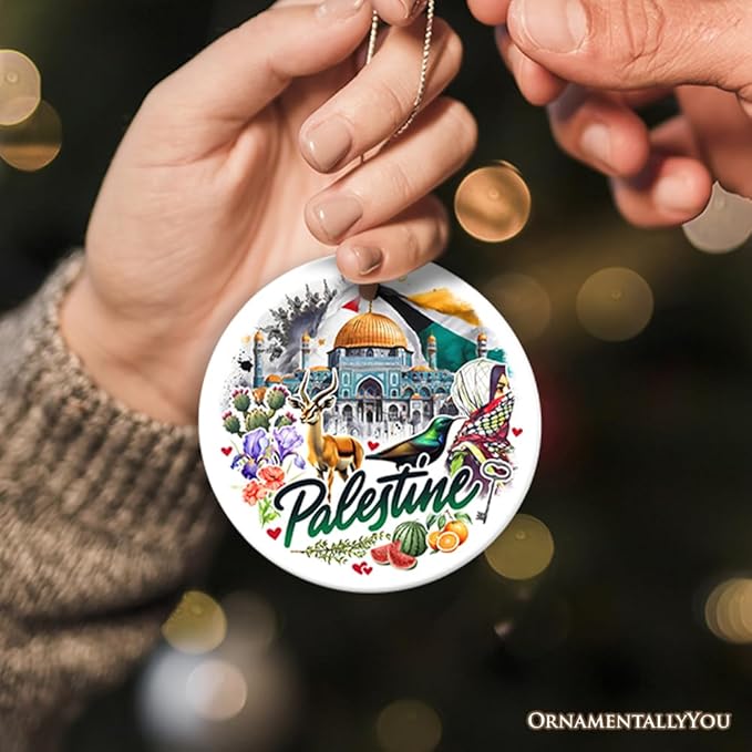 Artistic Palestine Ornament, Dome of The Rock Landmark and Middle Eastern Heritage Souvenir Circle