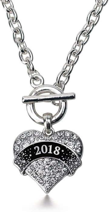 Inspired Silver - Silver Pave Heart Charm 18 Inch Necklace with Cubic Zirconia Jewelry