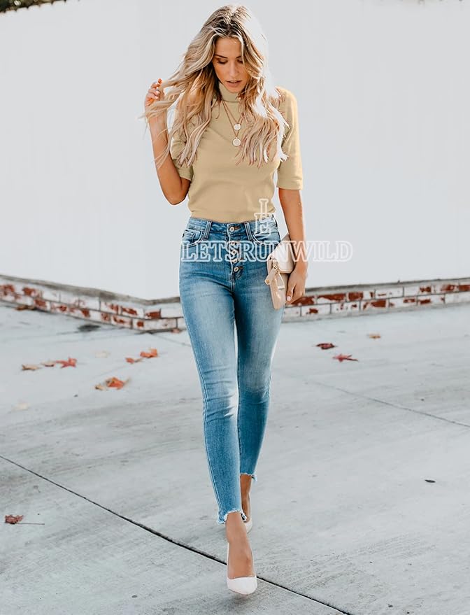 LETSRUNWILD Business Casual Tops for Women Dressy Cute Tops Mock Turtleneck Tshirts Shirts
