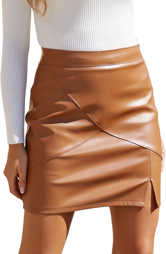 We1Fit Womens Fuax Leather Skirt High Waisted Bodycon Pencil Mini Skirts with Shorts